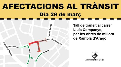 Imatge de la notícia Tall de trànsit puntual al carrer Lluís Companys demà, per les obres de millora de la Rambla