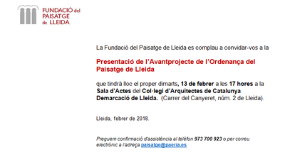 Presentació de l’Avantprojecte de l’Ordenança del Paisatge de Lleida