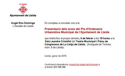 Presentació dels eixos del Pla d’Ordenació Urbanística Municipal de l’Ajuntament de Lleida
